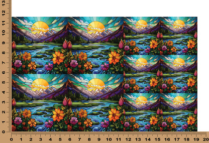 DecoCraft - Elevated Texture - Cherokee Rose - Realistic Stained Glass - Mountain Sunset - Teal