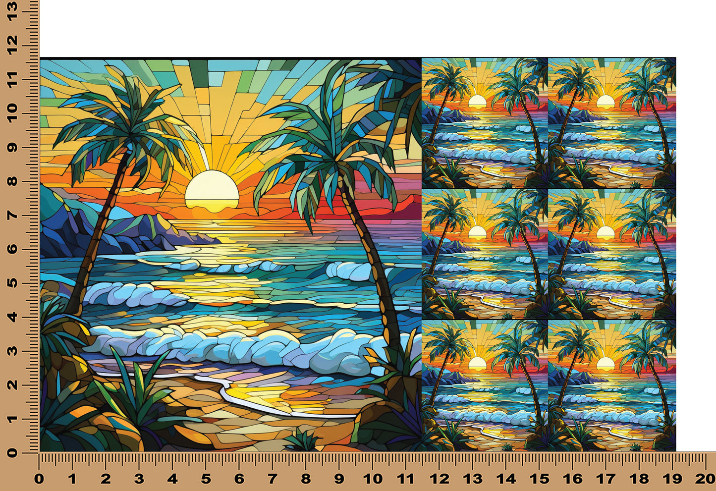 DecoCraft - Elevated Texture - Cherokee Rose - Realistic Stained Glass - Ocean Sunset - Golden Reflection