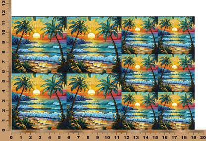 DecoCraft - Elevated Texture - Cherokee Rose - Realistic Stained Glass - Ocean Sunset - Golden Reflection