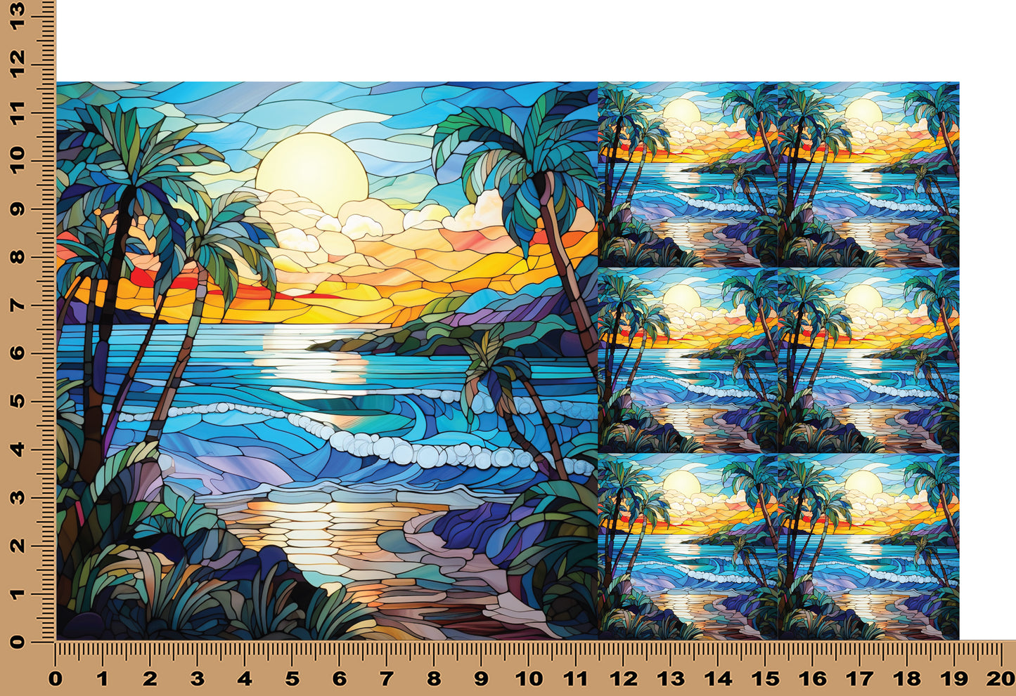 DecoCraft - Elevated Texture - Cherokee Rose - Realistic Stained Glass - Ocean Sunset - Blue Waves