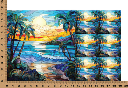 DecoCraft - Elevated Texture - Cherokee Rose - Realistic Stained Glass - Ocean Sunset - Blue Waves