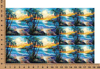 DecoCraft - Elevated Texture - Cherokee Rose - Realistic Stained Glass - Ocean Sunset - Blue Waves