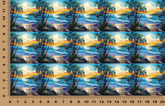 DecoCraft - Elevated Texture - Realistic Stained Glass - Ocean Sunset - Blue Waves
