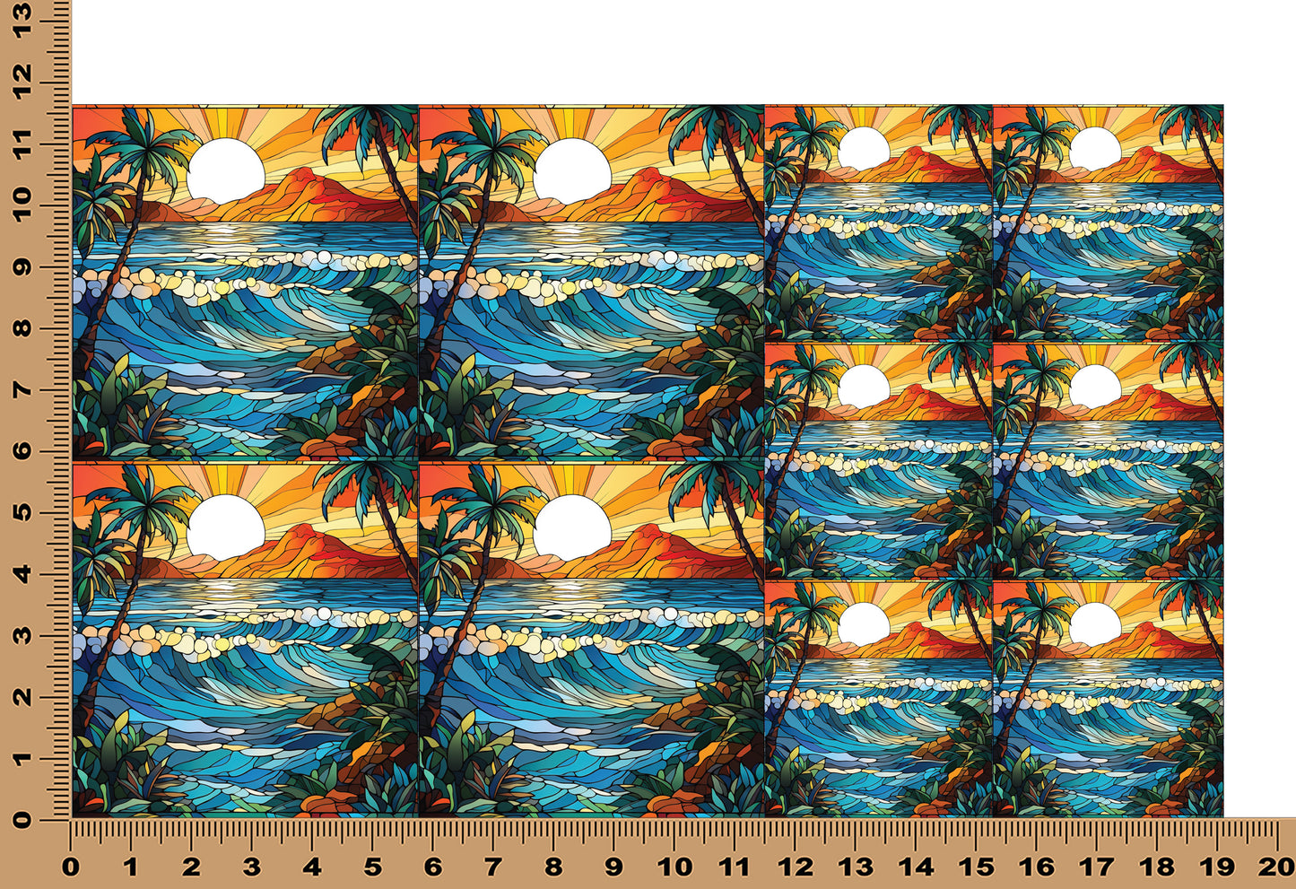 DecoCraft - Elevated Texture - Cherokee Rose - Realistic Stained Glass - Ocean Sunset - Orange Sky
