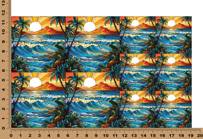 DecoCraft - Elevated Texture - Cherokee Rose - Realistic Stained Glass - Ocean Sunset - Orange Sky