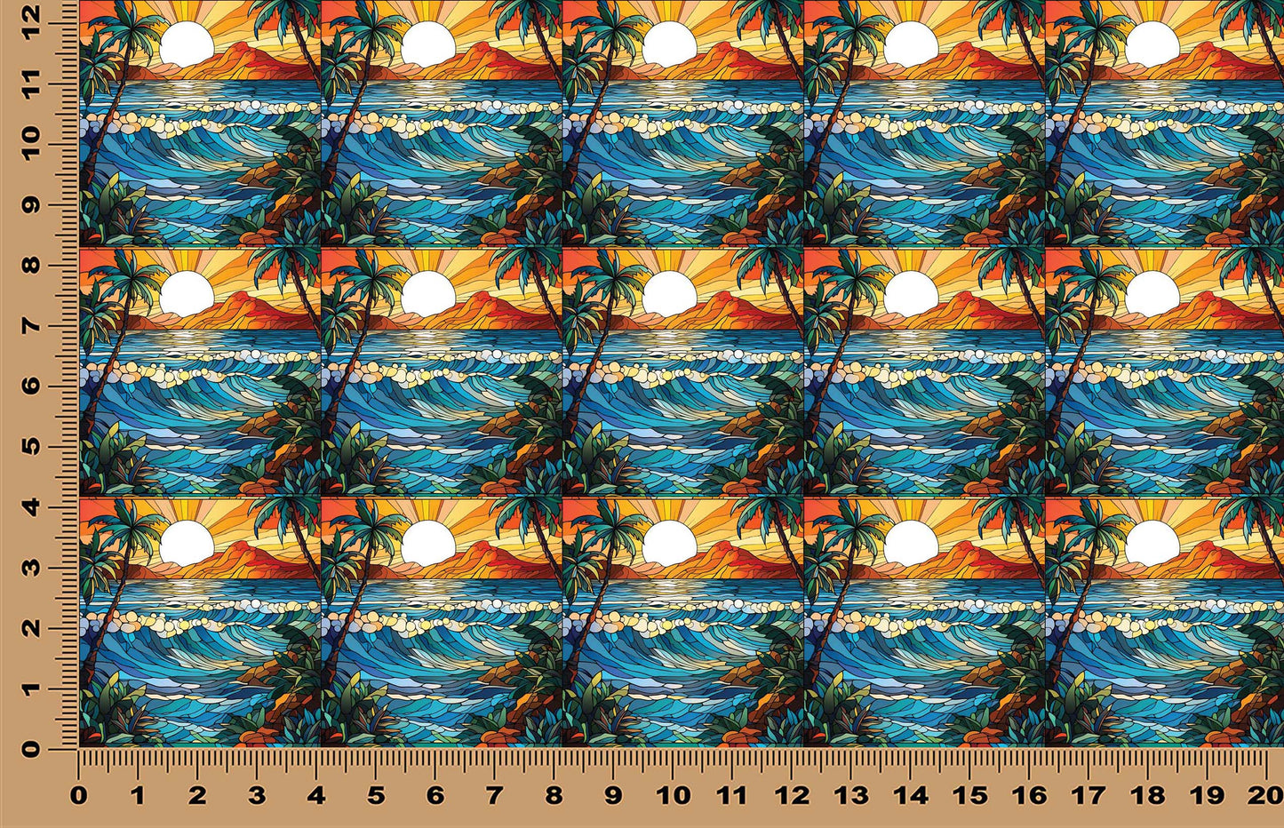 DecoCraft - Elevated Texture - Cherokee Rose - Realistic Stained Glass - Ocean Sunset - Orange Sky
