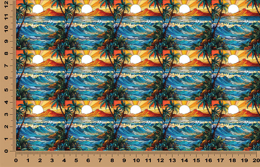 DecoCraft - Elevated Texture - Realistic Stained Glass - Ocean Sunset - Orange Sky