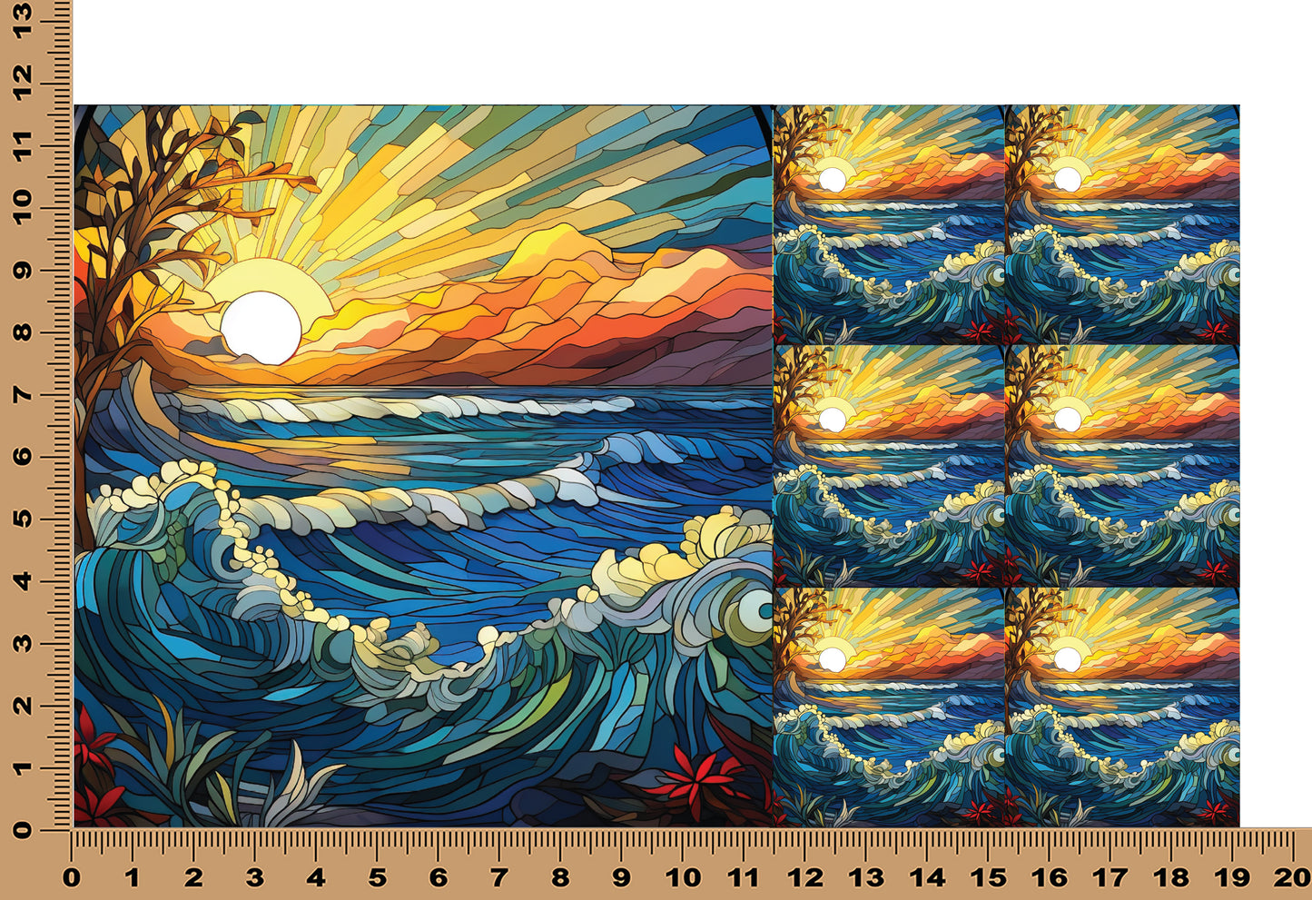 DecoCraft - Elevated Texture - Cherokee Rose - Realistic Stained Glass - Ocean Sunset - Golden Sky