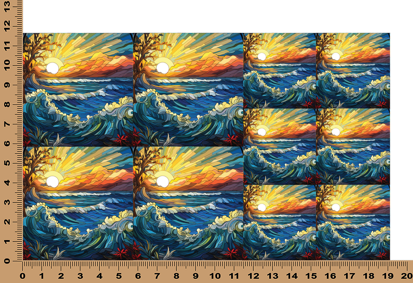 DecoCraft - Elevated Texture - Cherokee Rose - Realistic Stained Glass - Ocean Sunset - Golden Sky