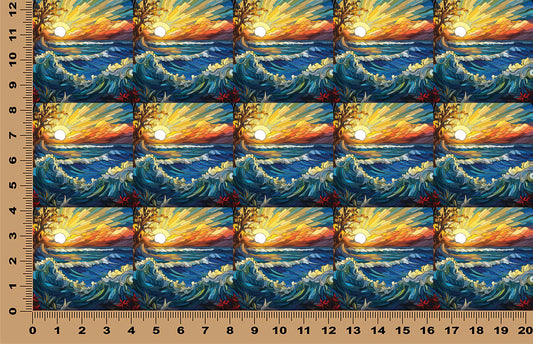 DecoCraft - Elevated Texture - Realistic Stained Glass - Ocean Sunset - Golden Sky