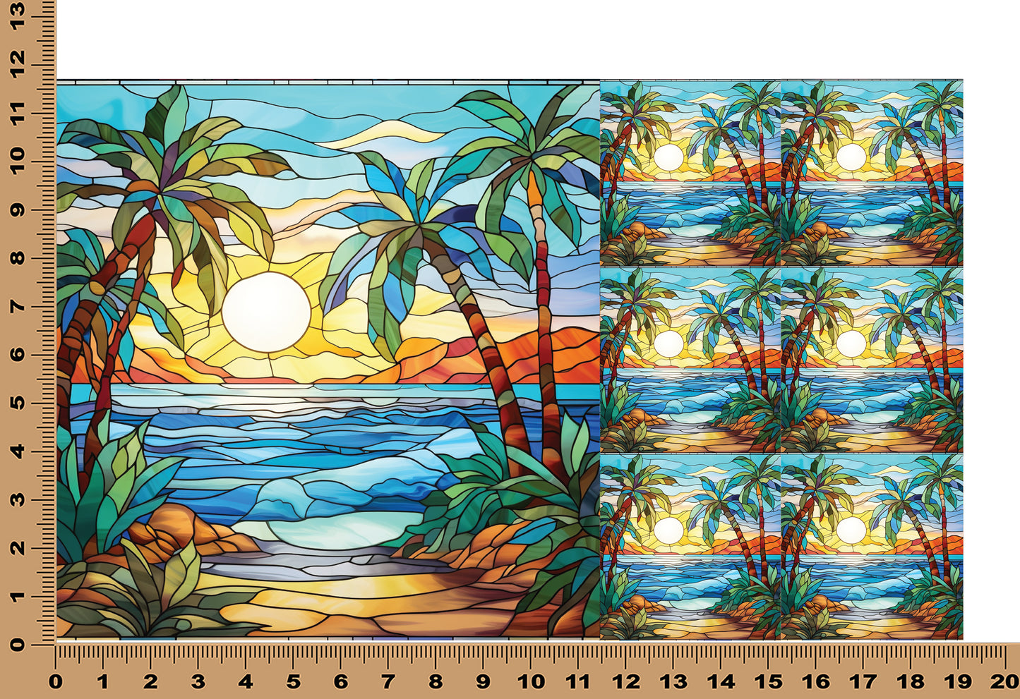 DecoCraft - Elevated Texture - Cherokee Rose - Realistic Stained Glass - Ocean Sunset - Blue Sky