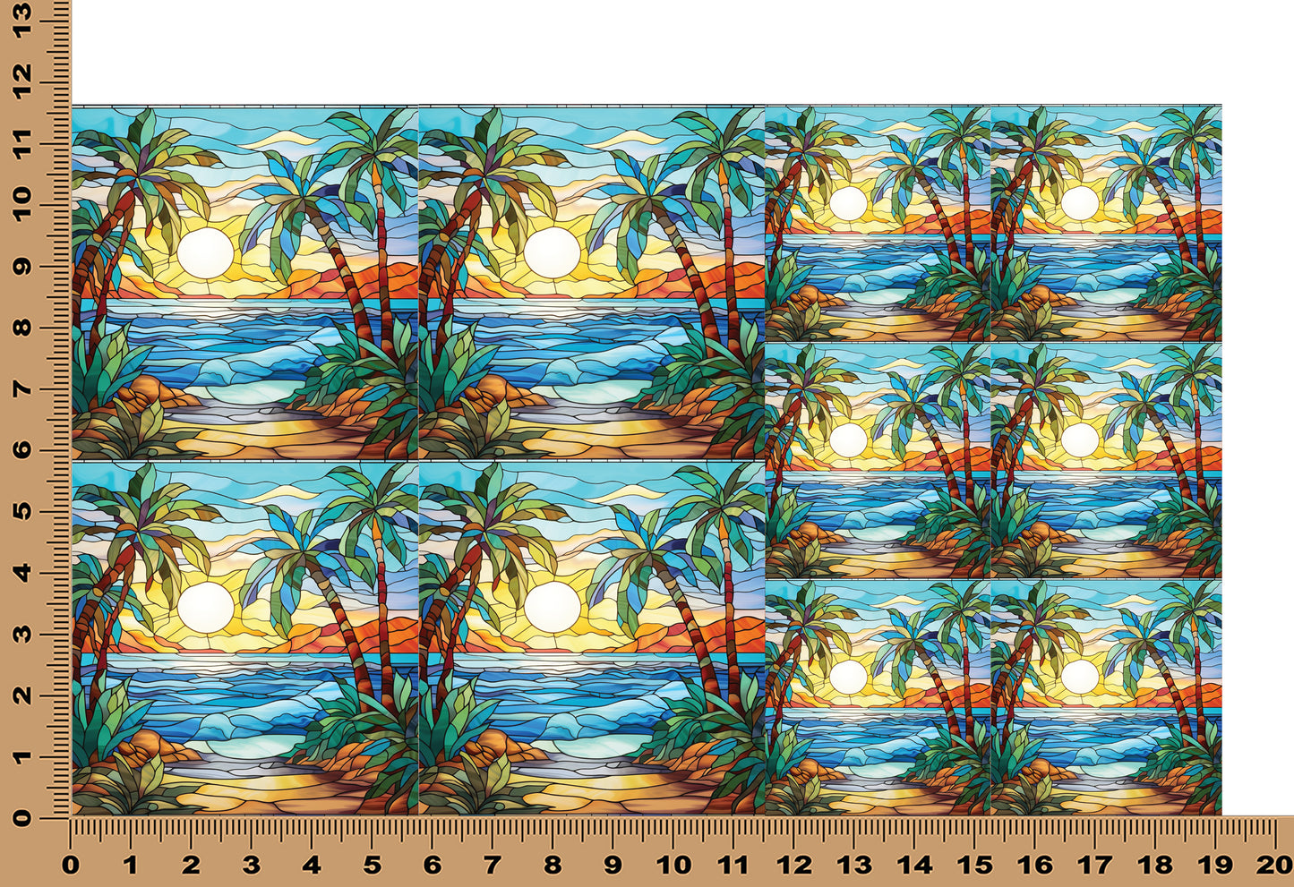 DecoCraft - Elevated Texture - Cherokee Rose - Realistic Stained Glass - Ocean Sunset - Blue Sky