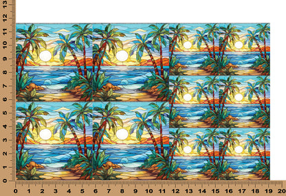 DecoCraft - Elevated Texture - Cherokee Rose - Realistic Stained Glass - Ocean Sunset - Blue Sky