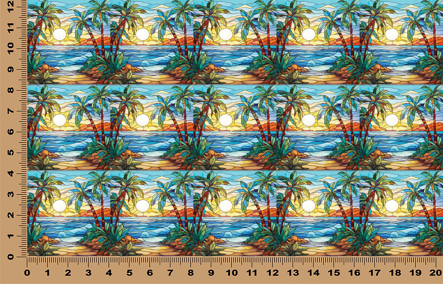 DecoCraft - Elevated Texture - Cherokee Rose - Realistic Stained Glass - Ocean Sunset - Blue Sky