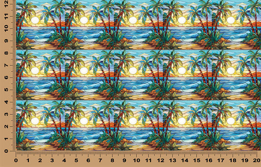DecoCraft - Elevated Texture - Realistic Stained Glass - Ocean Sunset - Blue Sky