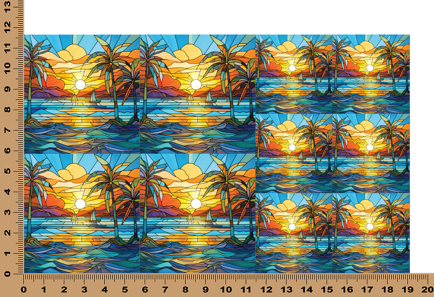 DecoCraft - Elevated Texture - Cherokee Rose - Realistic Stained Glass - Ocean Sunset - Sailboats