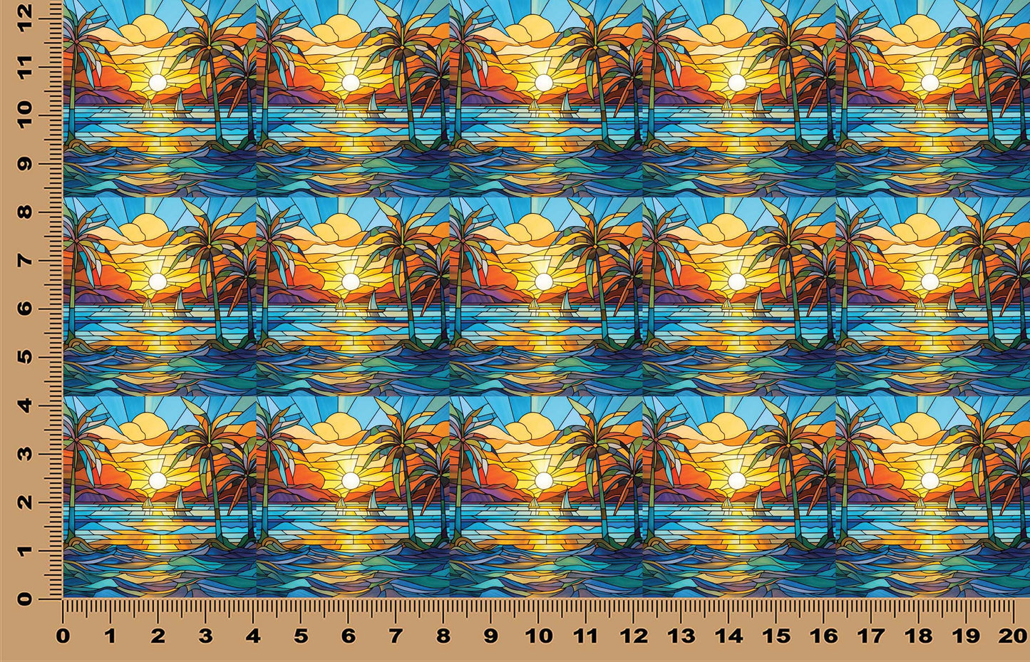 DecoCraft - Elevated Texture - Cherokee Rose - Realistic Stained Glass - Ocean Sunset - Sailboats
