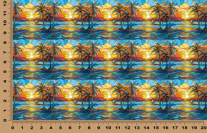 DecoCraft - Elevated Texture - Cherokee Rose - Realistic Stained Glass - Ocean Sunset - Sailboats