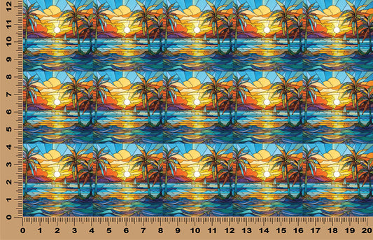 DecoCraft - Elevated Texture - Realistic Stained Glass - Ocean Sunset - Sailboats