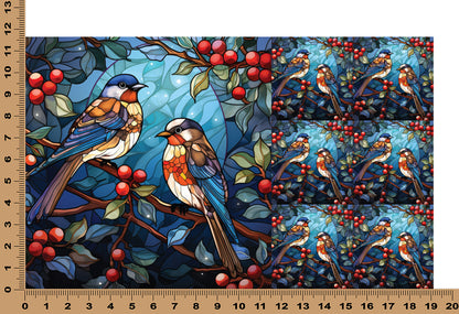 DecoCraft - Elevated Texture - Cherokee Rose - Realistic Stained Glass - Winter Birds - Blue Birds
