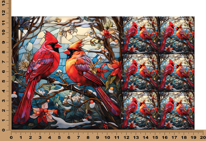 DecoCraft - Elevated Texture - Cherokee Rose - Realistic Stained Glass - Winter Birds - Cardinals