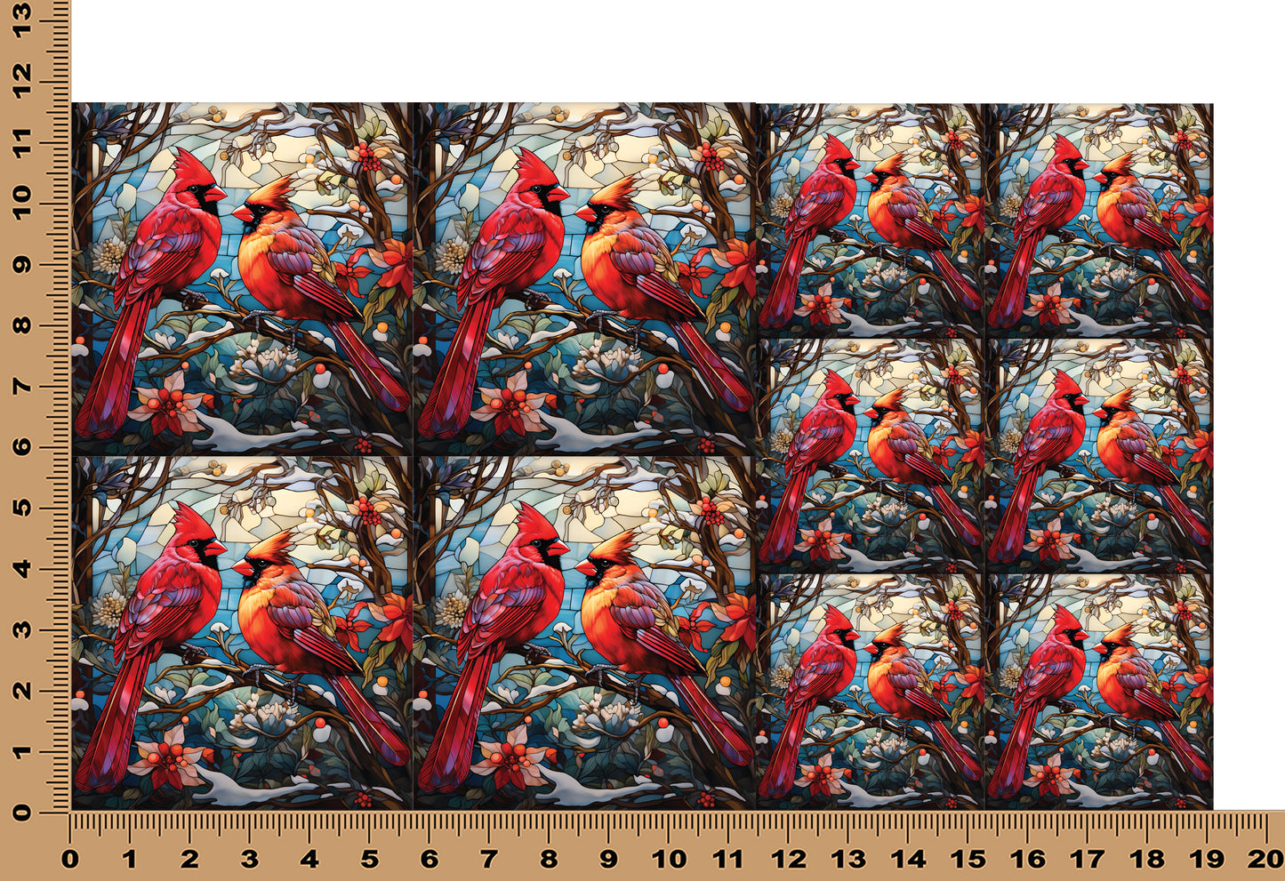 DecoCraft - Elevated Texture - Cherokee Rose - Realistic Stained Glass - Winter Birds - Cardinals