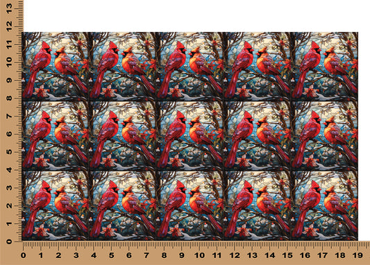 DecoCraft - Elevated Texture - Realistic Stained Glass - Winter Birds - Cardinals