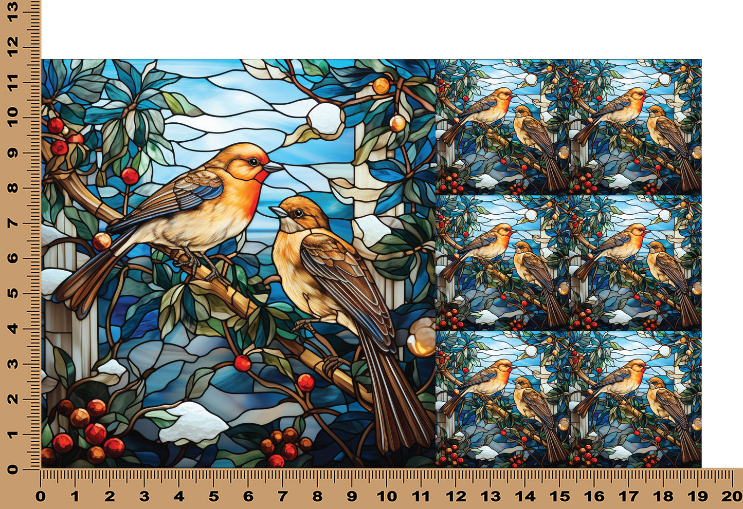 DecoCraft - Elevated Texture - Cherokee Rose - Realistic Stained Glass - Winter Birds -Robins