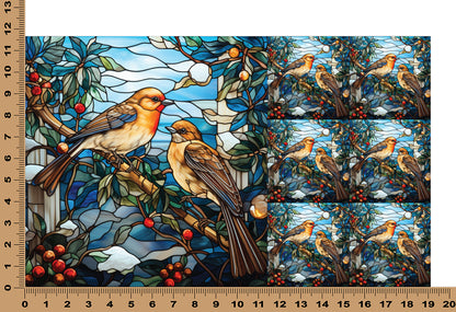 DecoCraft - Elevated Texture - Cherokee Rose - Realistic Stained Glass - Winter Birds -Robins