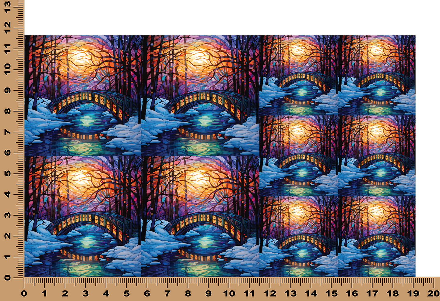 DecoCraft - Elevated Texture - Cherokee Rose - Realistic Stained Glass - Winter Landscape - Bridge