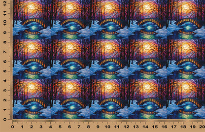 DecoCraft - Elevated Texture - Cherokee Rose - Realistic Stained Glass - Winter Landscape - Bridge