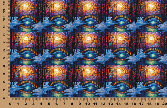 DecoCraft - Elevated Texture - Realistic Stained Glass - Winter Landscape - Bridge