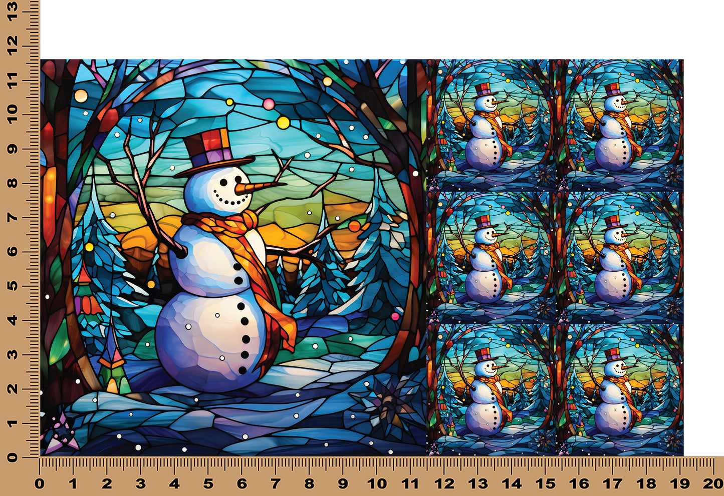 DecoCraft - Elevated Texture - Cherokee Rose - Realistic Stained Glass - Winter Landscape - Snowman