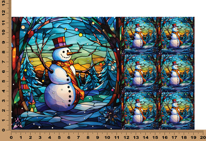 DecoCraft - Elevated Texture - Cherokee Rose - Realistic Stained Glass - Winter Landscape - Snowman