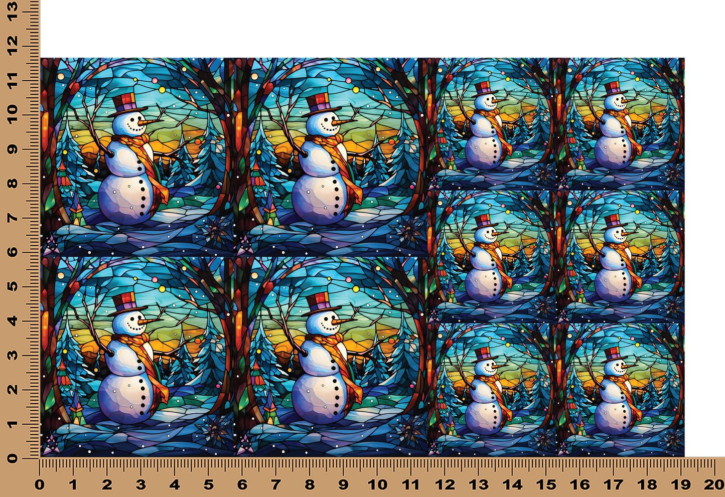 DecoCraft - Elevated Texture - Cherokee Rose - Realistic Stained Glass - Winter Landscape - Snowman