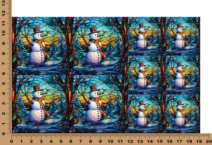 DecoCraft - Elevated Texture - Cherokee Rose - Realistic Stained Glass - Winter Landscape - Snowman