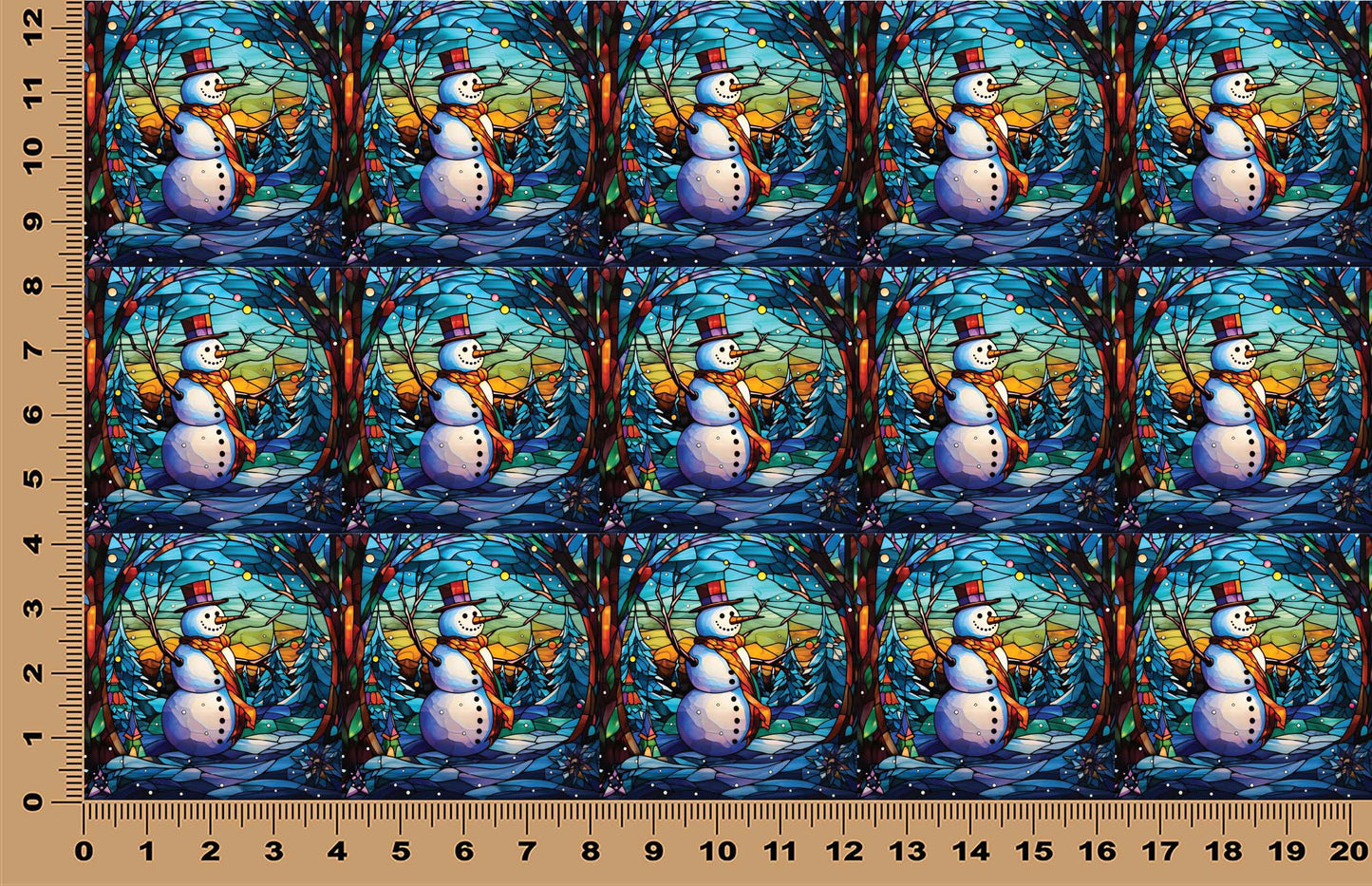 DecoCraft - Elevated Texture - Cherokee Rose - Realistic Stained Glass - Winter Landscape - Snowman