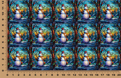 DecoCraft - Elevated Texture - Cherokee Rose - Realistic Stained Glass - Winter Landscape - Snowman