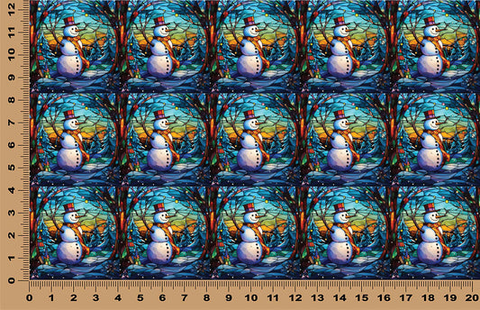 DecoCraft - Elevated Texture - Realistic Stained Glass - Winter Landscape - Snowman