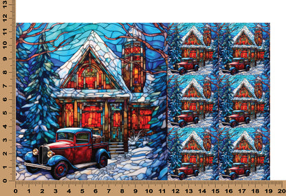 DecoCraft - Elevated Texture - Cherokee Rose - Realistic Stained Glass - Winter Trucks - Red