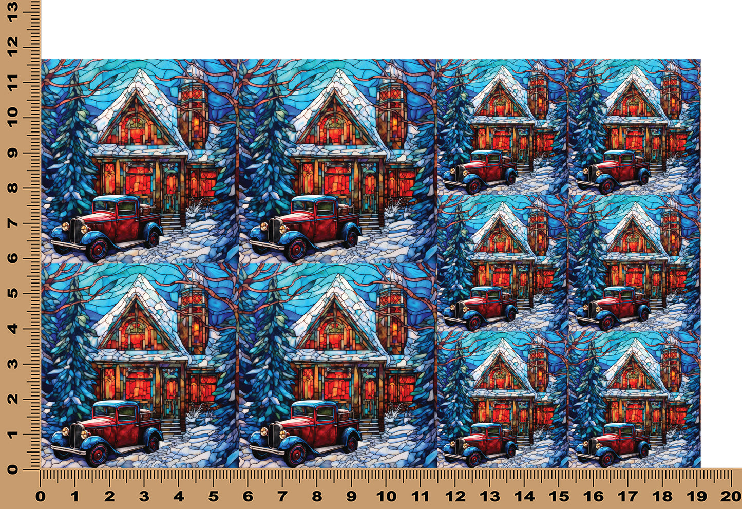 DecoCraft - Elevated Texture - Cherokee Rose - Realistic Stained Glass - Winter Trucks - Red