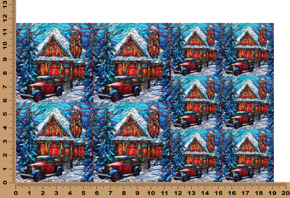 DecoCraft - Elevated Texture - Cherokee Rose - Realistic Stained Glass - Winter Trucks - Red