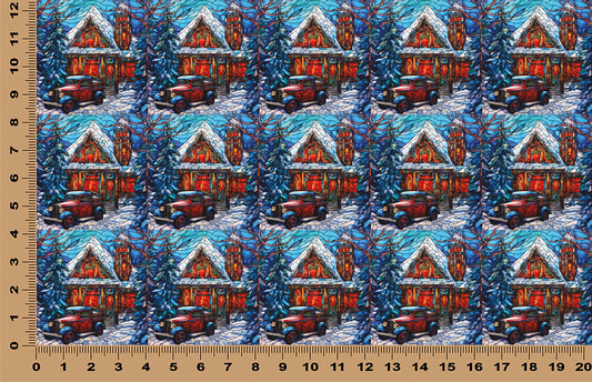 DecoCraft - Elevated Texture - Realistic Stained Glass - Winter Trucks - Red