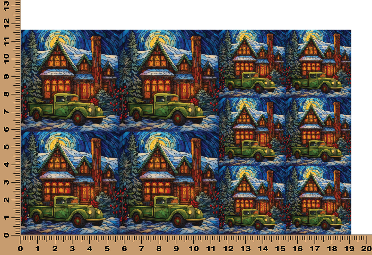 DecoCraft - Elevated Texture - Cherokee Rose - Realistic Stained Glass - Winter Trucks - Green