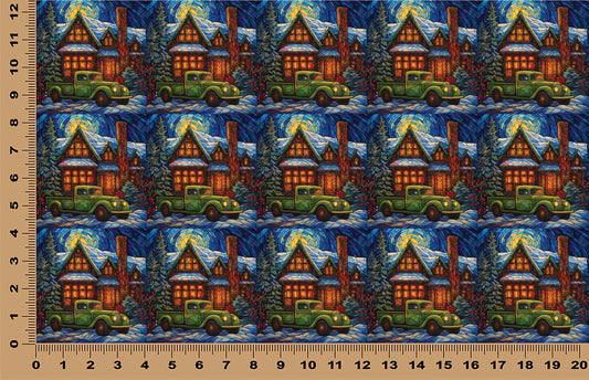 DecoCraft - Elevated Texture - Realistic Stained Glass - Winter Trucks - Green