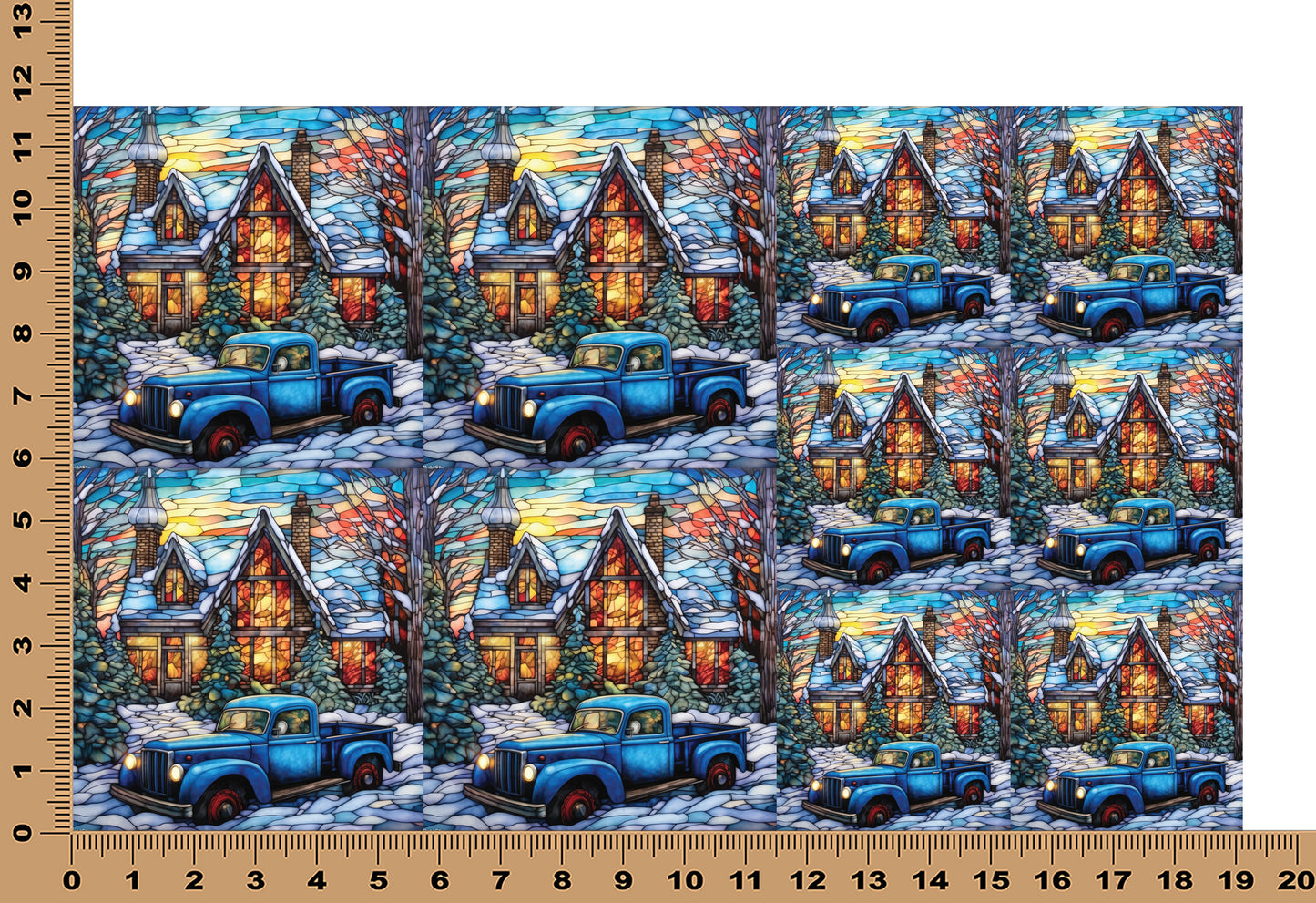 DecoCraft - Elevated Texture - Cherokee Rose - Realistic Stained Glass - Winter Trucks - Blue