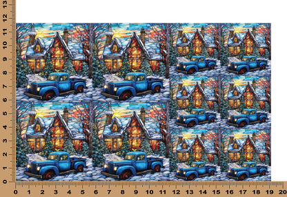 DecoCraft - Elevated Texture - Cherokee Rose - Realistic Stained Glass - Winter Trucks - Blue