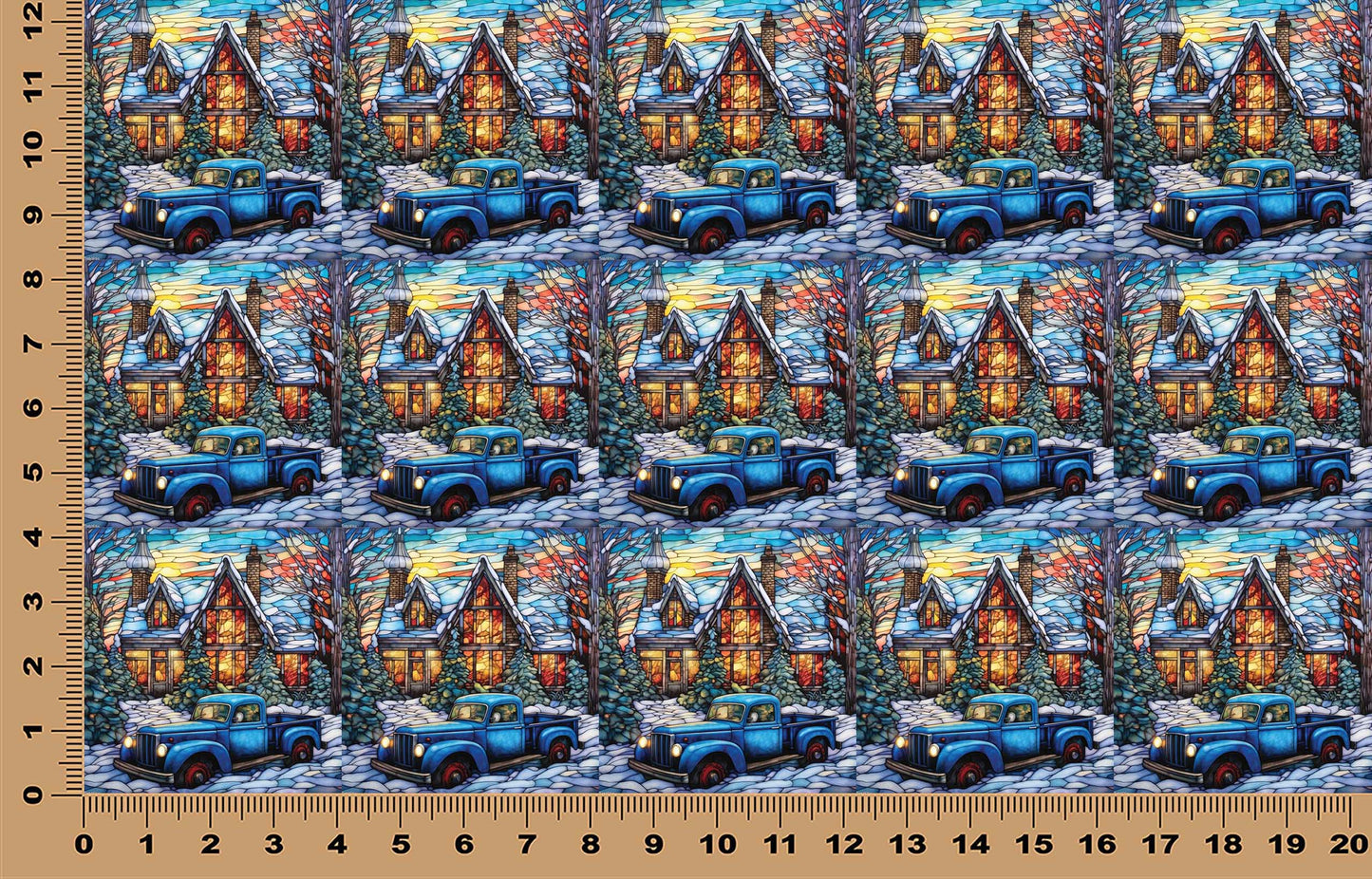 DecoCraft - Elevated Texture - Cherokee Rose - Realistic Stained Glass - Winter Trucks - Blue