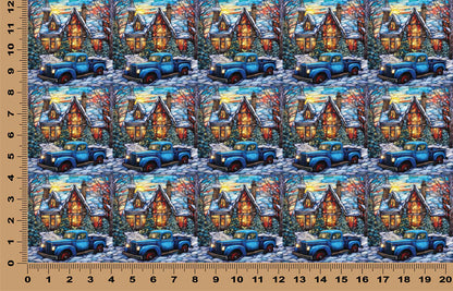 DecoCraft - Elevated Texture - Cherokee Rose - Realistic Stained Glass - Winter Trucks - Blue