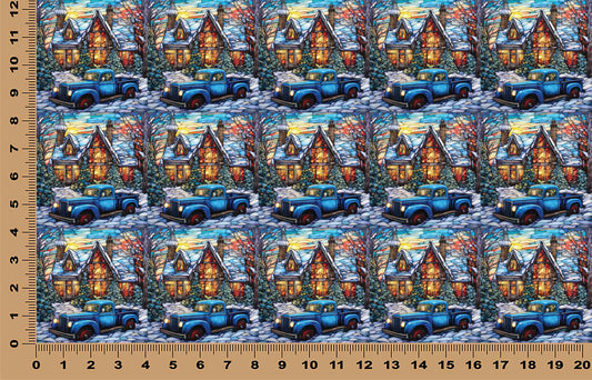 DecoCraft - Elevated Texture - Realistic Stained Glass - Winter Trucks - Blue